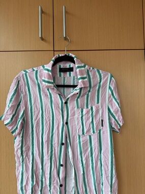 Pink & Green Stripe Short Sleeve Shirt
